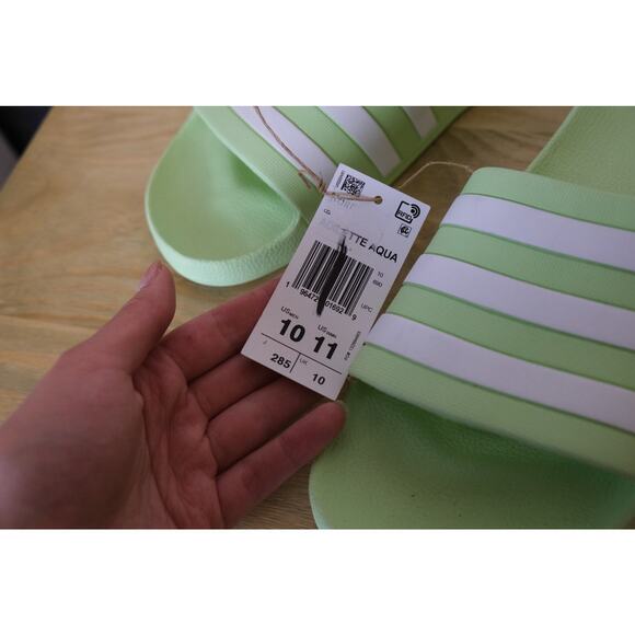 NWT Adidas Adilette Aqua Sandal Slide Light Green Stripes Classic Foam Mens 10 - Picture 3 of 5